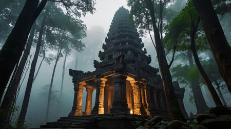 Phanom Rung temple in foggy morning, Thailand.の写真素材