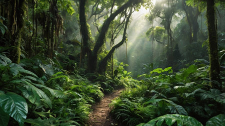 Hiking trail in the rainforest of Bali island, Indonesia