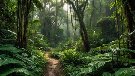 Hiking trail in the rainforest of Costa Rica, Central America