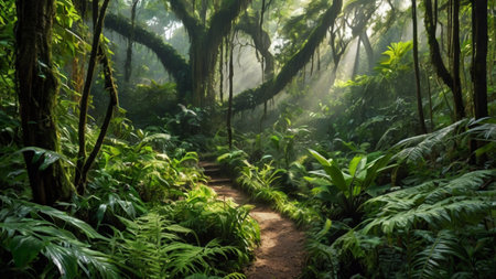 Hiking trail in the rainforest of San Miguel, Azoresの写真素材