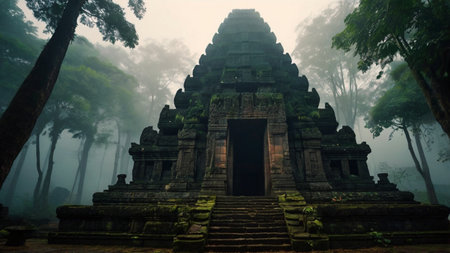 Angkor Wat temple in morning fog, Siem Reap, Cambodia