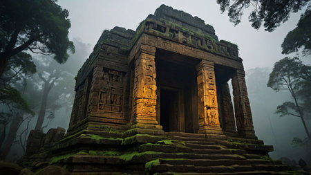 The Temple in the morning fogの写真素材