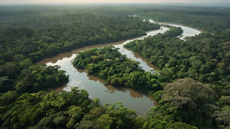 Aerial view of a river in the jungle, Sri Lanka.
