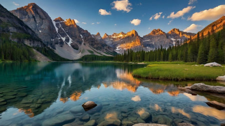 Mountain lake in Banff National Park, Alberta, Canada.の写真素材