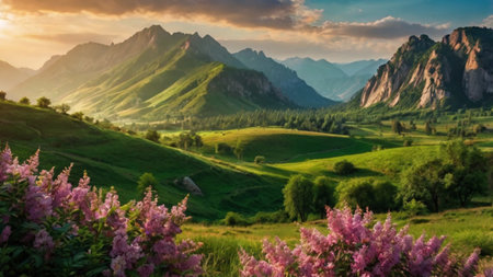 Beautiful spring landscape in Dolomites mountains, Italy, Europeの写真素材