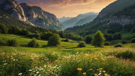 Panoramic view of the valley in the Dolomites, Italy
