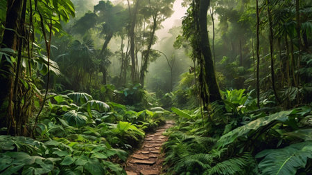 Hiking trail in tropical rainforest. Hiking trail in rainforest.の写真素材