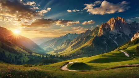 Mountain landscape at sunset. Dolomites Alps, Italy.の写真素材