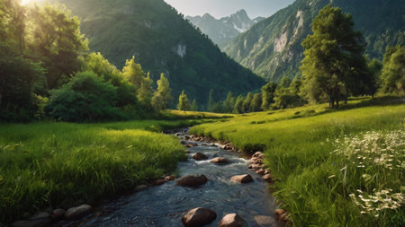 Mountain river in the mountains. Beautiful summer landscape with a mountain river.の写真素材