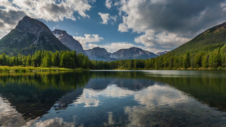 Panoramic view of Strbske Pleso lake, Slovakia