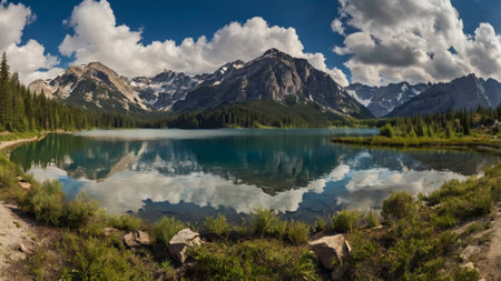 Panoramic view of Emerald lake in Banff National Park, Alberta, Canada