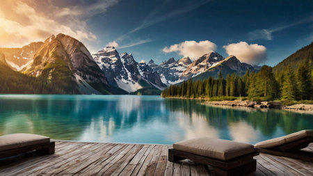 Lake Louise, Banff National Park, Alberta, Canada. Beautiful view of the lake and mountains.の写真素材