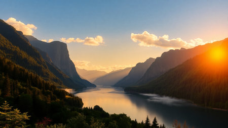 Sunset over the lake.の写真素材