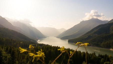 Beautiful view of the lake in the mountains. Summer landscape.の写真素材