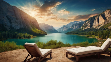 Beautiful alpine lake in the mountains. Composition of nature.の写真素材