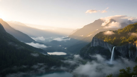 Beautiful mountain lake in the mountains. Landscape with blue lake.