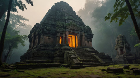 Phanomrung temple in foggy morning, Thailand.の写真素材
