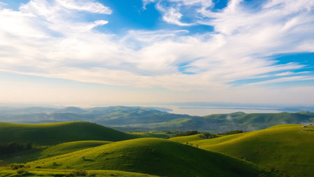 Landscape of rolling hills in Tuscany, Italy, Europeの写真素材