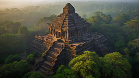 Aerial view of Angkor Wat, Siem Reap, Cambodiaの写真素材