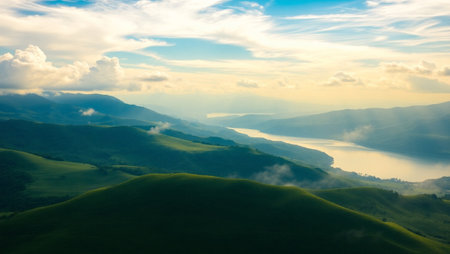Beautiful mountain landscape in the morning at Doi Ang Khang, Chiang Mai, Thailandの写真素材