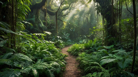 Hiking trail in the rainforest of Costa Rica, Central Americaの写真素材