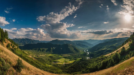Panoramic view of the Carpathian mountains in Ukraine.の写真素材