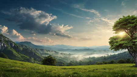 Beautiful summer landscape in the mountains. Panoramic view.の写真素材