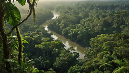 Panoramic view of the Amazon rainforest in Peru, South Americaの写真素材