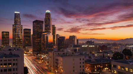Los Angeles, California, USA downtown skyline at dusk. United States.の写真素材