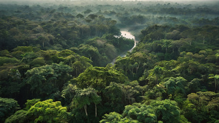 Aerial view of a tropical rainforest in Costa Rica, Central America