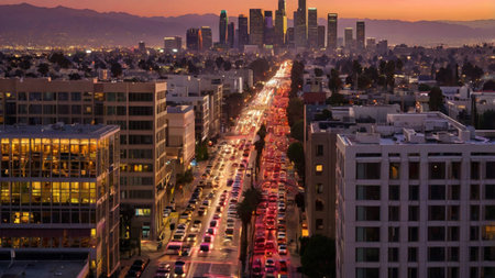 Los Angeles, California, USA downtown at dusk. Long exposure.の写真素材