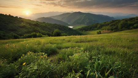 Beautiful sunset in the mountains. Summer landscape. Ukraine, Europe.