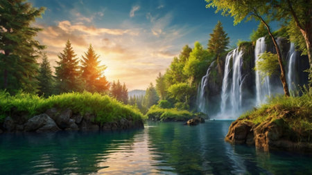 Panoramic view of Plitvice Lakes National Park, Croatiaの写真素材