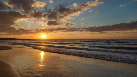 Beautiful sunset on the beach of the Baltic Sea in Poland.の写真素材