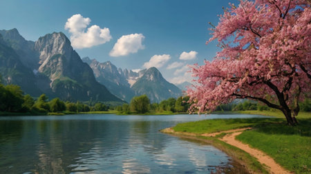 Garden with orange trees and wooden house in the back yard.の写真素材