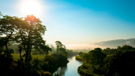 Landscape of river and mist in the morning at Khao Kho, Phetchabun, Thailandの写真素材