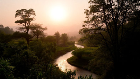Landscape of river and forest in the morning, Khao Yai National Park, Thailand