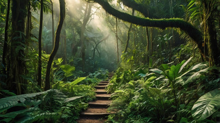 Staircase in the rainforest of Costa Rica, Central America
