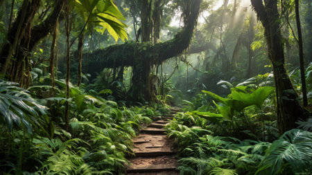 Stairway in the rainforest of La Palma, Canary Islands, Spain