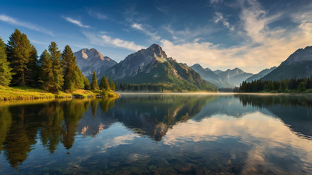 Panoramic view of the Strbske Pleso lake, Slovakia