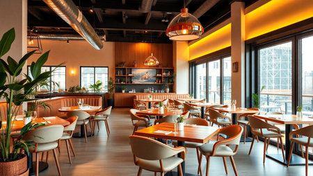 beautiful brand new european restaurant in downtown. interior designの写真素材