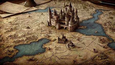 Castle on the map of the world. Conceptual image.