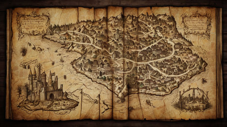 Old map on a wooden background. Vintage style. 3d rendering