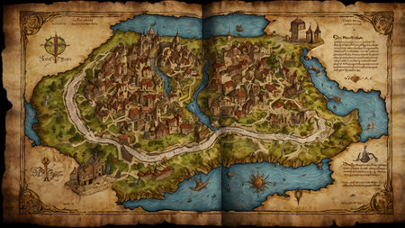 Vintage map of the old city of Dubrovnik, Croatia