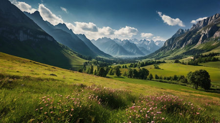Panoramic view of the Dolomites in summer, Italy