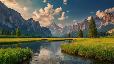 Beautiful summer landscape in Dolomites, Italy. Panoramaの写真素材