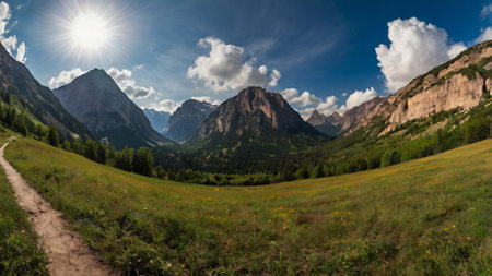 Panoramic view of the Dolomites in summer, Italyの写真素材