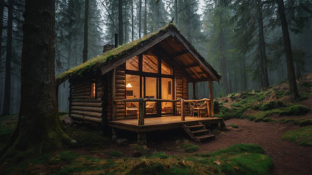 Wooden cottage in the forest. Wooden cottage in the woods.の写真素材