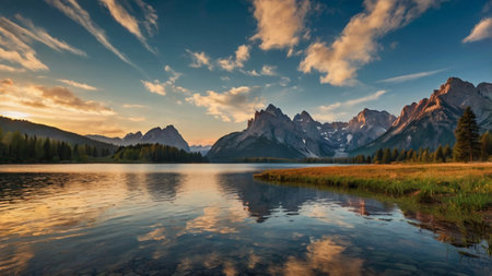 Panorama of Lake Misurina at sunrise, Dolomites, Italy