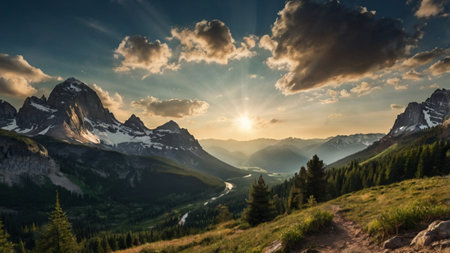 Sunset in the Dolomites, Italy. Panoramic viewの写真素材